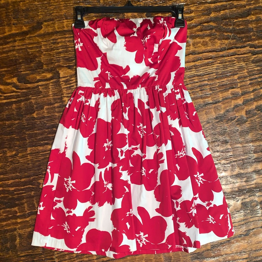 Love…ady Red & White Flower Strapess Dress + Red Ruched Crop Top